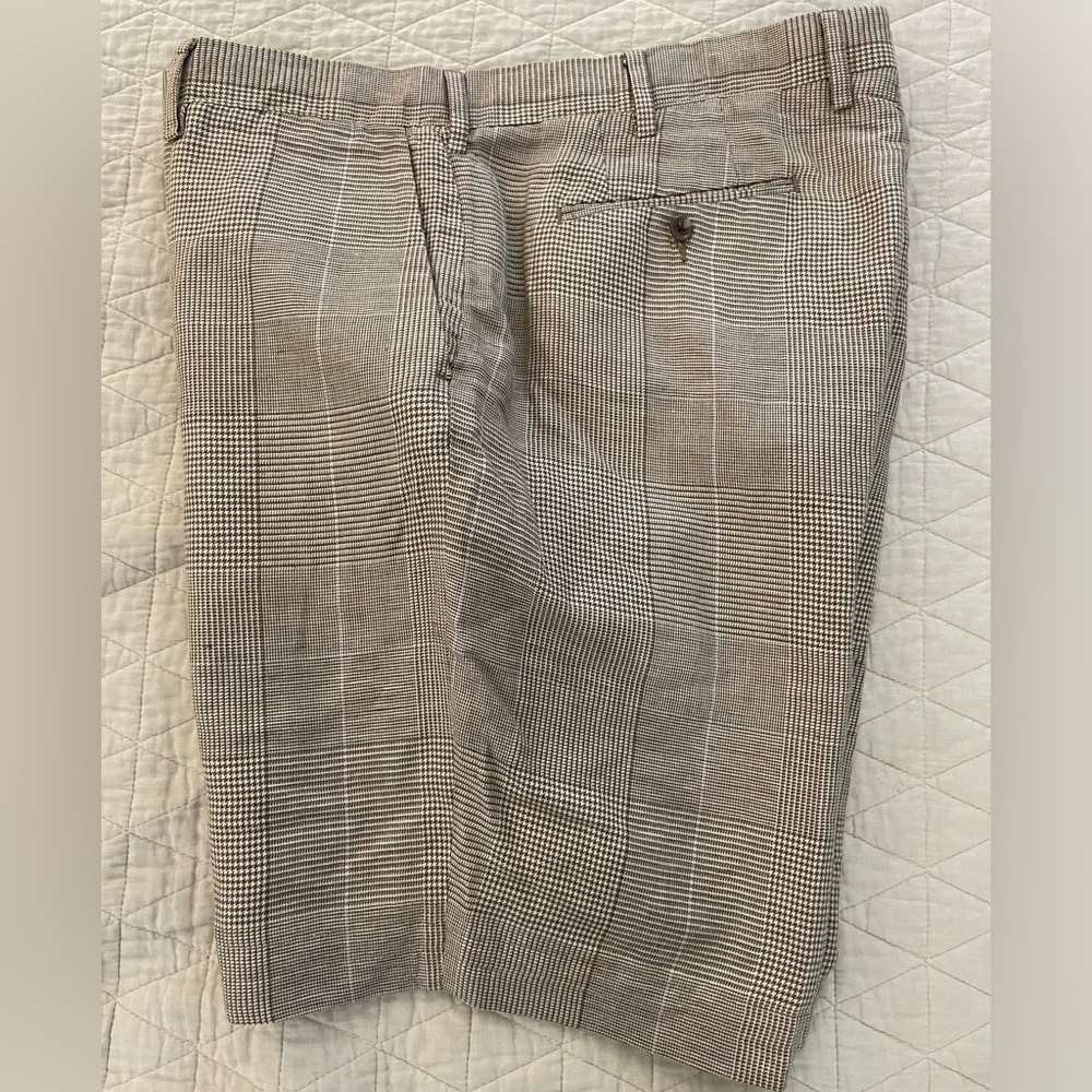 Polo Ralph‎ Lauren Classic Fit Linen-Silk Check Print Shorts in Tan Size 38